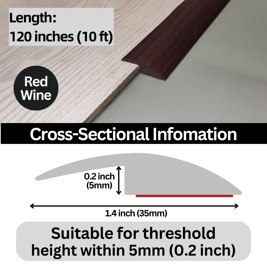 Floor Transition Strip Self Adhesive Carpet Wood Tile Vinyl Flooring Laminate Transition Cover Edge Trim Gap Doorway Threshold for Uneven Floors Heights Within 5 mm