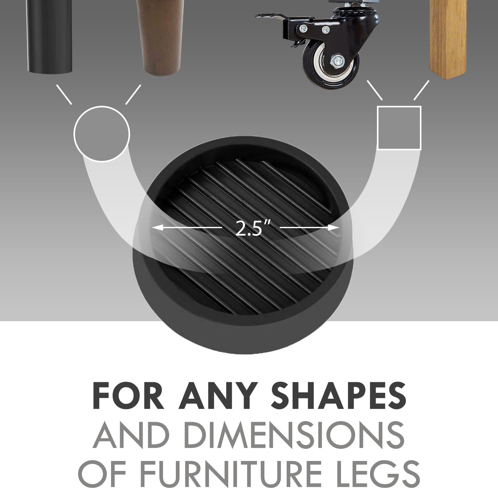 2.5X2.5 Round Rubber Caster Cups (12 Count)