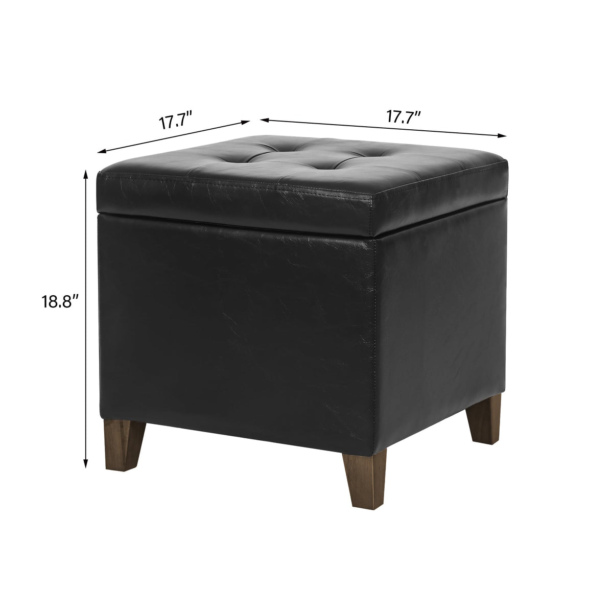 Black Faux Leather Storage Ottoman Bench with Tufted Top & Solid Wood Legs