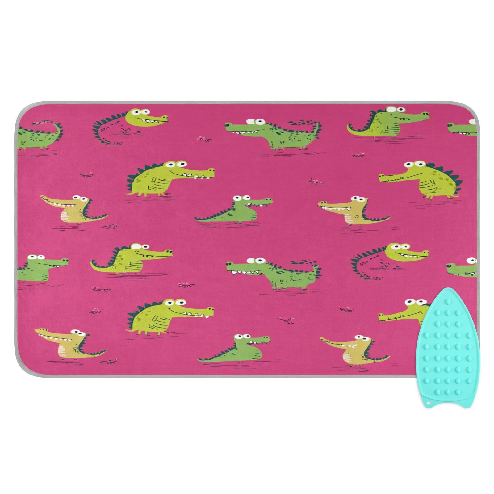 Pink Funny Crocodiles Ironing Mat Thickened Ironing Blanket Travel Portable Double