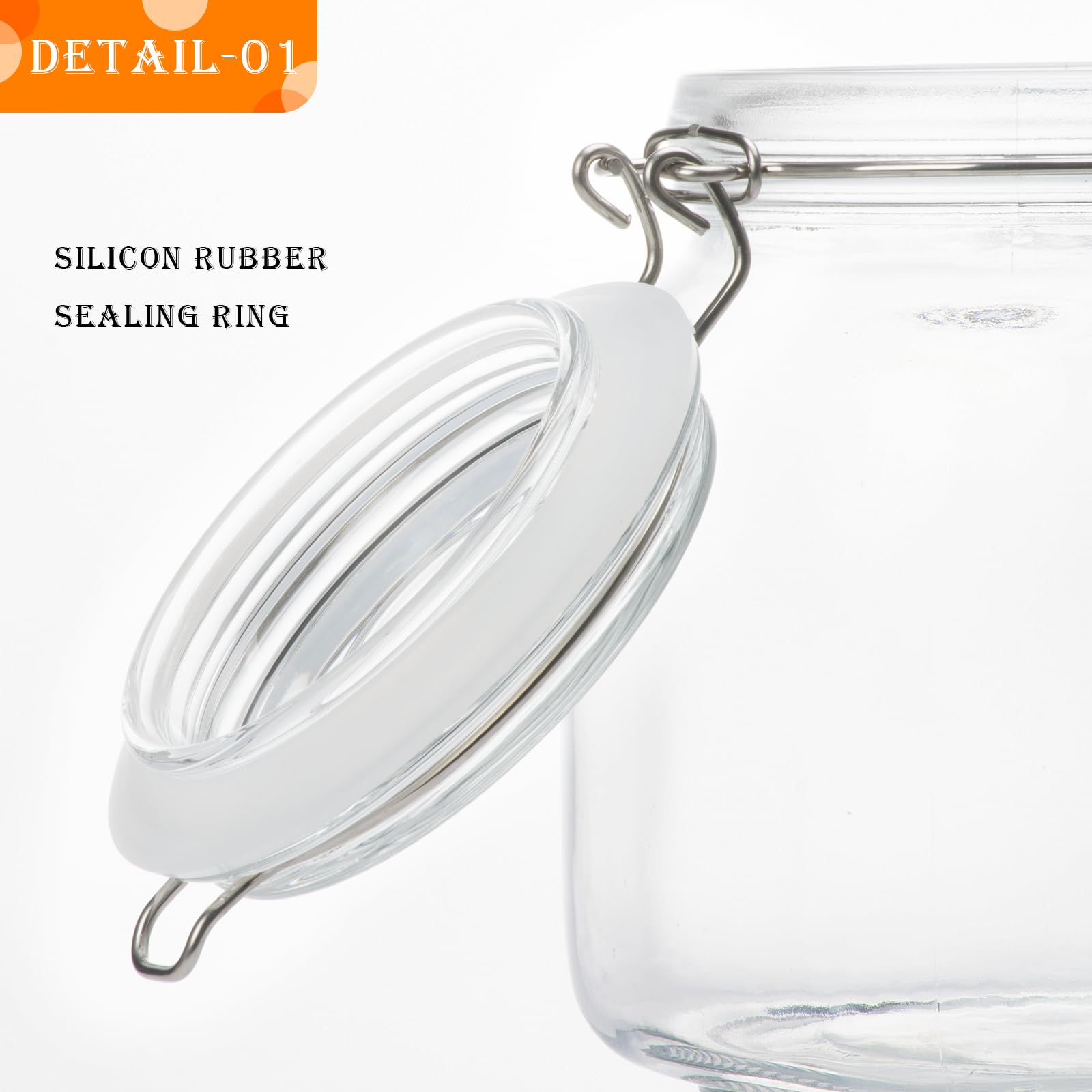 34oz Square Glass Food Storage Jars with Airtight Clamp Lids 3 Pack (3 Count)