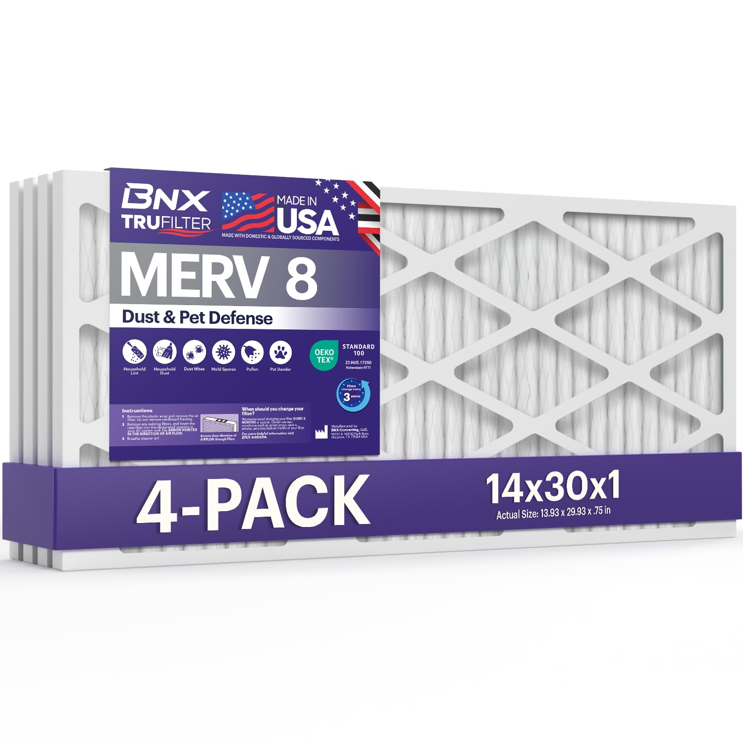 TruFilter 14x30x1 Air Filter MERV 8 (4 Count)