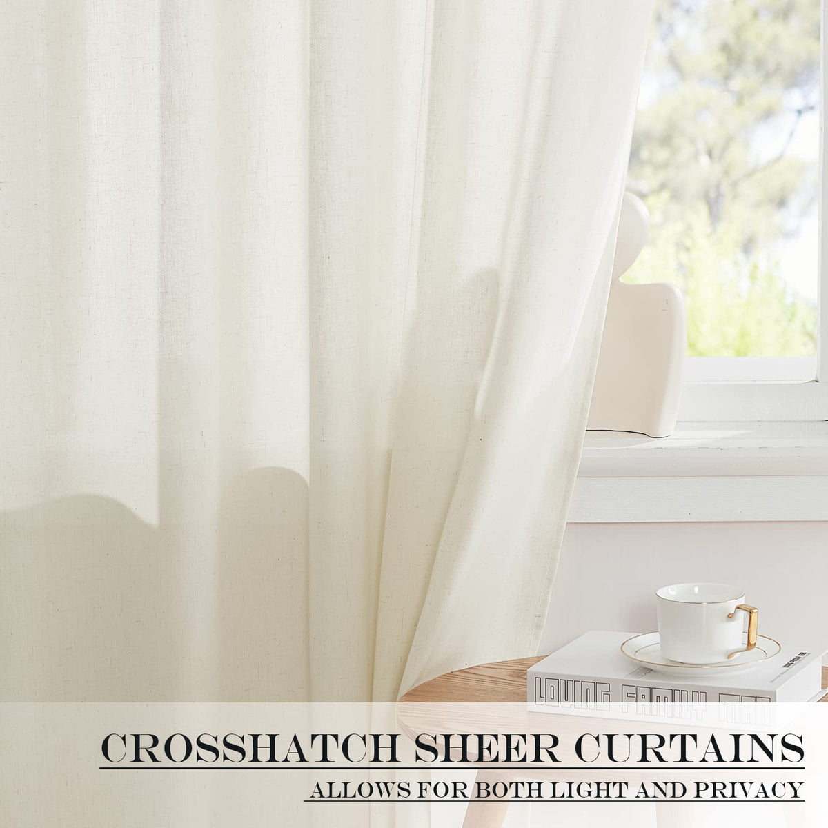 Off White Linen Door Curtain 50 inches Long for Half Window