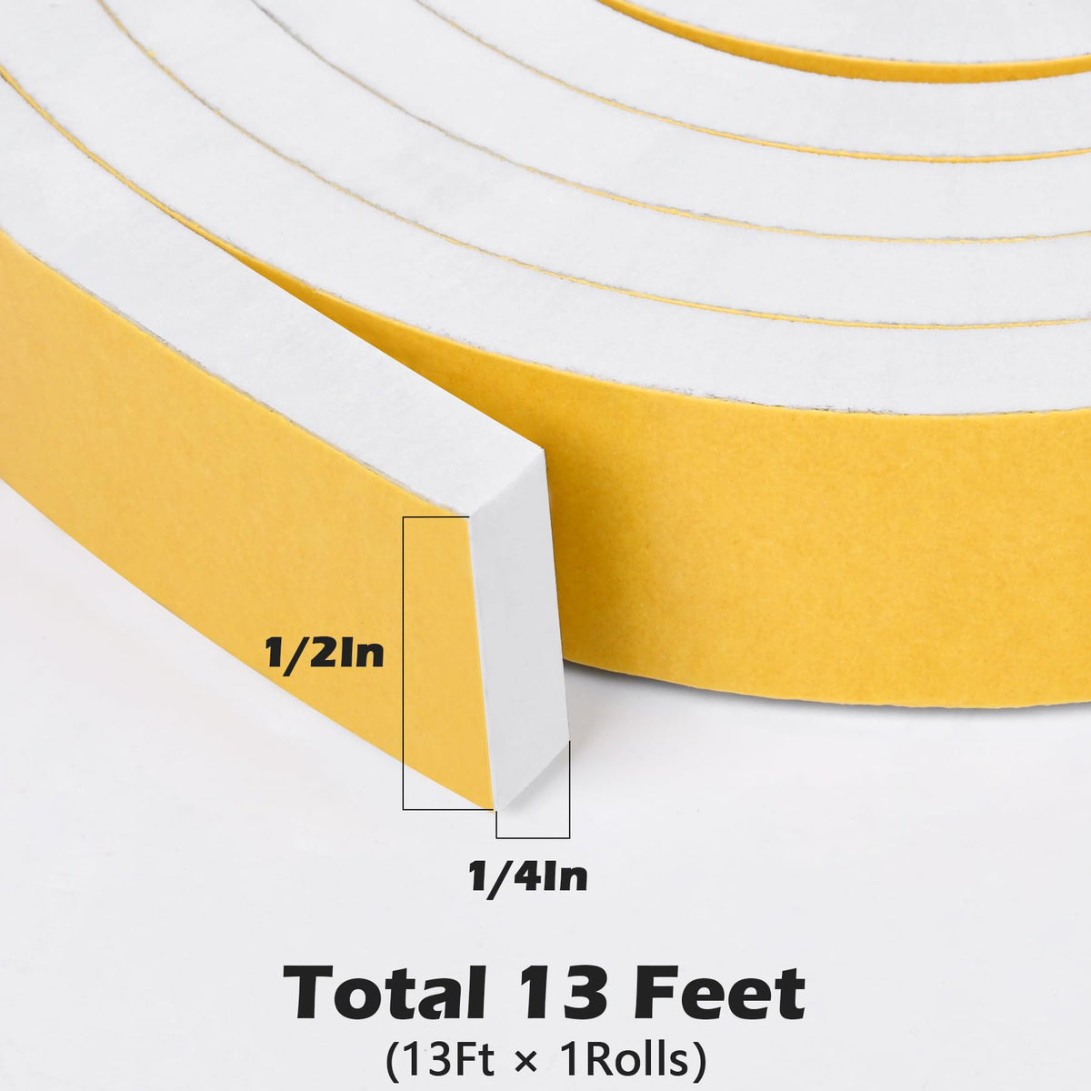 White Door Window Weather Stripping Self Adhesive Foam Tape High Density Foam Sealing Strip Window Insulation Weatherproof Gasket Tape for Doors and Windows (13 Foot)