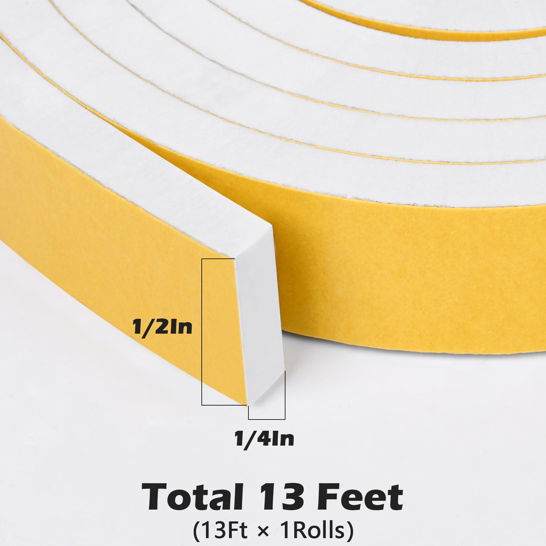 White Door Window Weather Stripping Self Adhesive Foam Tape High Density Foam Sealing Strip Window Insulation Weatherproof Gasket Tape for Doors and Windows (13 Foot)