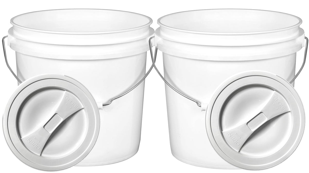 2 Gallon Food Grade BPA Free Bucket Container with Screw on White Lid (2 Count)