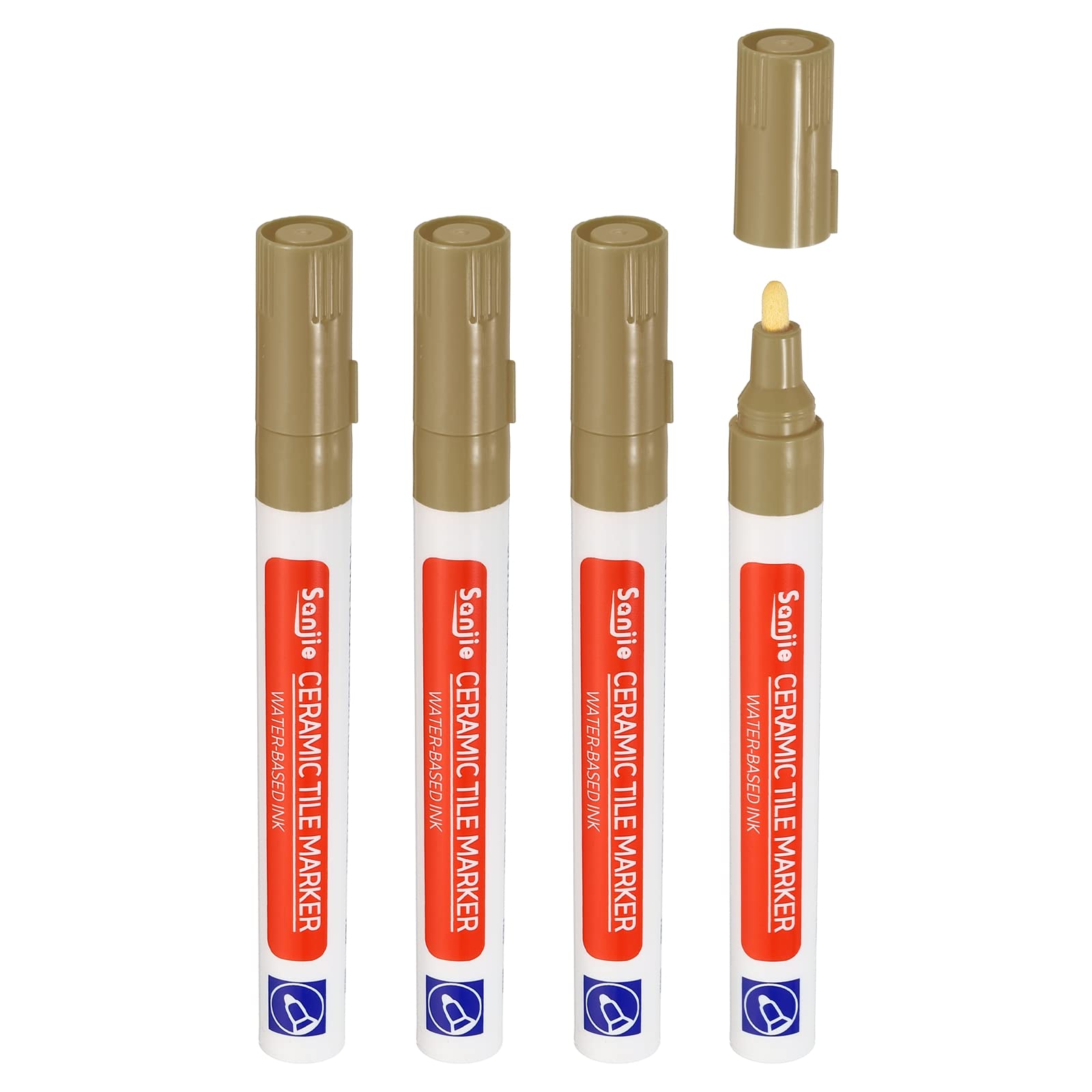 Grout Pen 4 Pack Khaki Tile Marker Waterproof Grout Sealer Pen Tile Repair Pens Paint Pens for Wall Floor Bathroom Kitchen Refresh (4 Count)