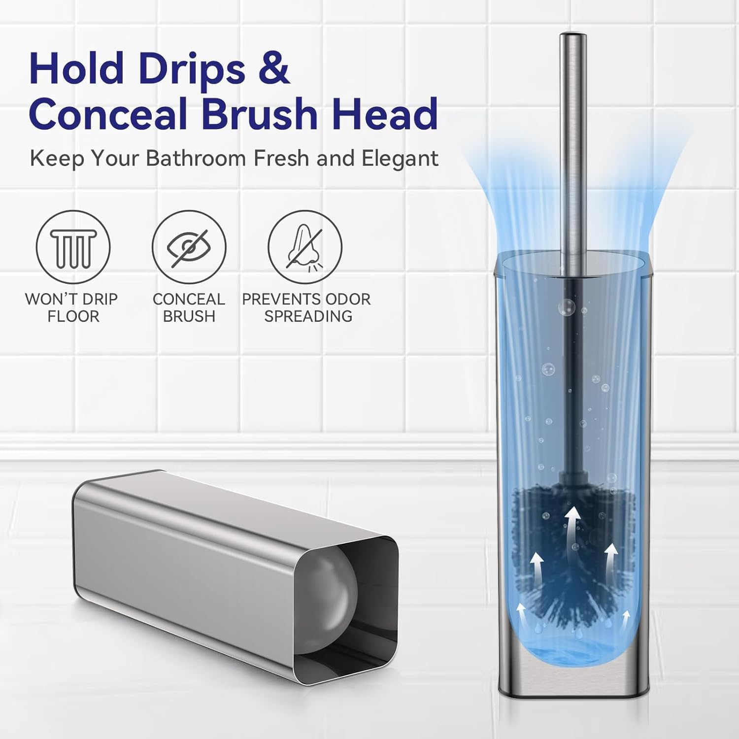 Toilet Bowl Brush and Holder for Bathroom Silver