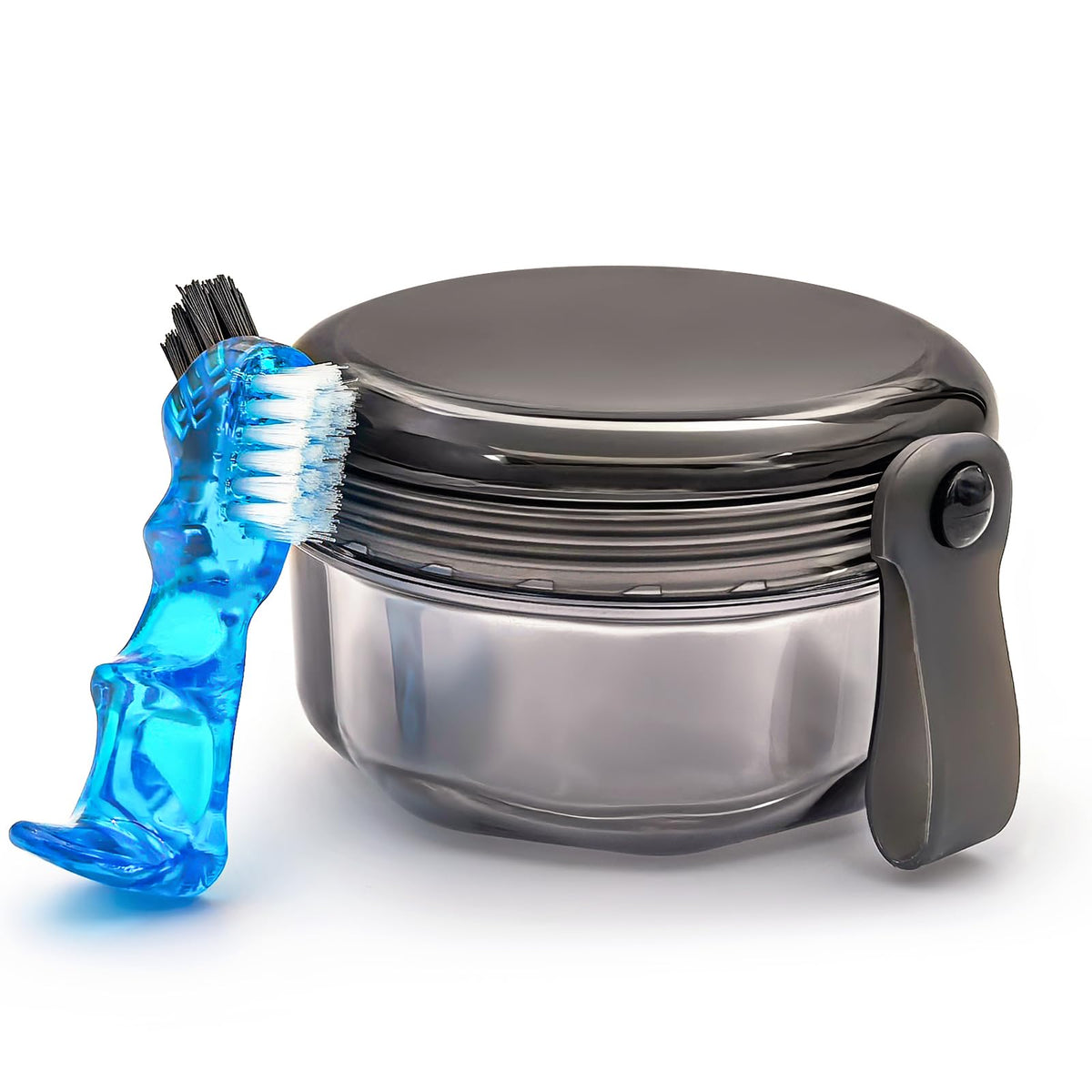 Leak Proof Denture Cups for Soaking Dentures with Strainer Basket and Brush