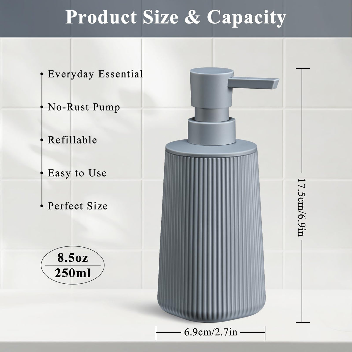 Gray Hand Soap Dispenser for Bathroom and Kitchen