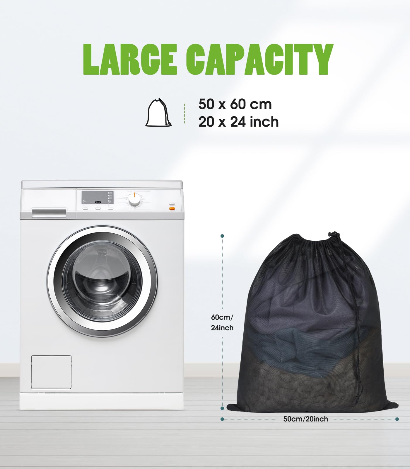 20x24 inch Mesh Laundry Bags 2 Pack Fine Mesh Heavy Duty Drawstring Bag Washable Medium Toy Sack Washing Bag for Home Dorm Hotel Camp Beach Travel Storage Don't Drying (2 Count)