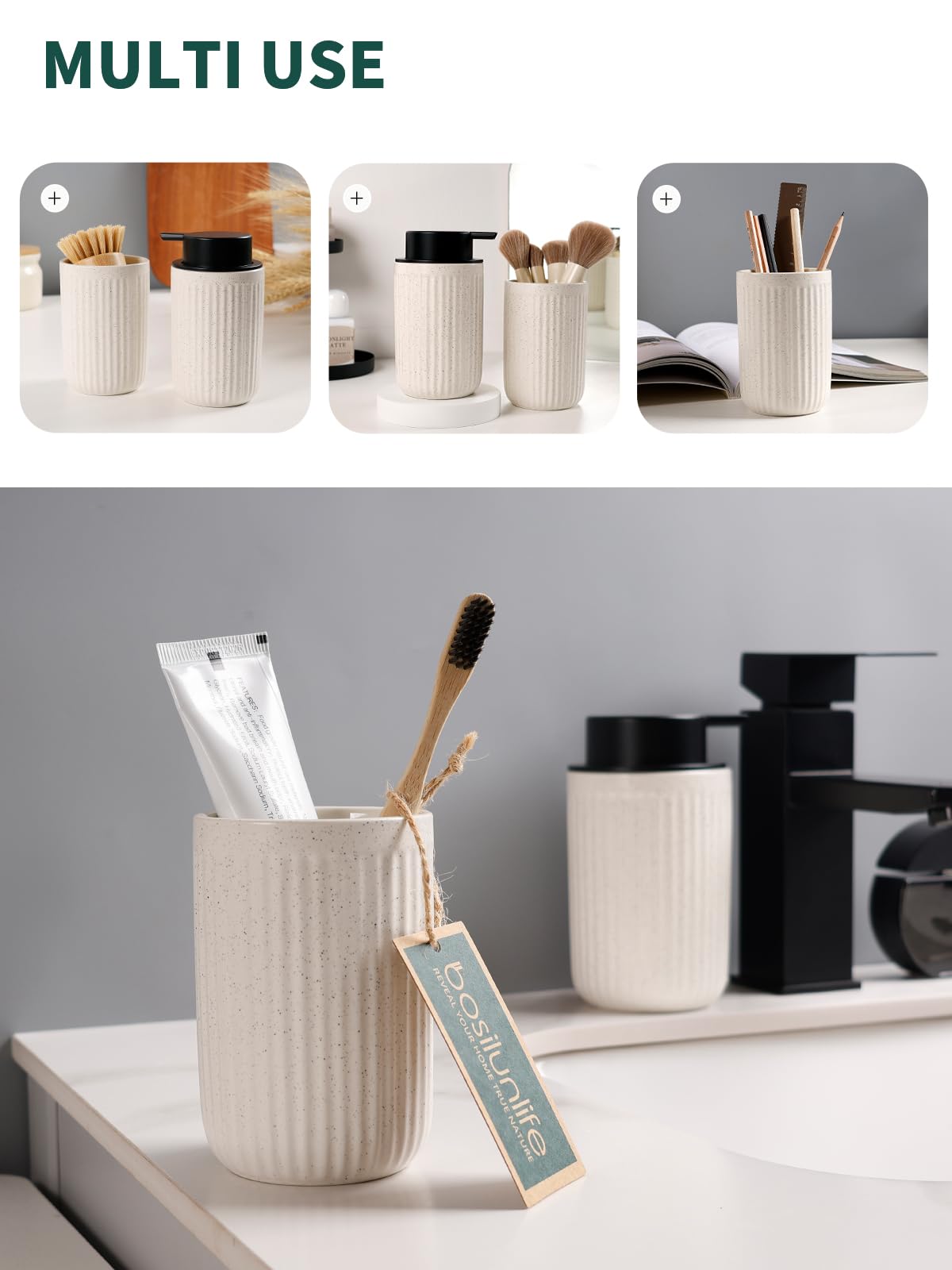 Soap Dispenser and Toothbrush Holder Set (2 Count)