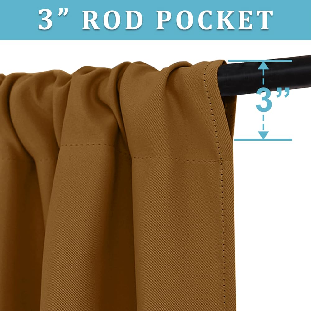 Short Gold Brown Blackout Curtains for Small Bedroom Window Cafe