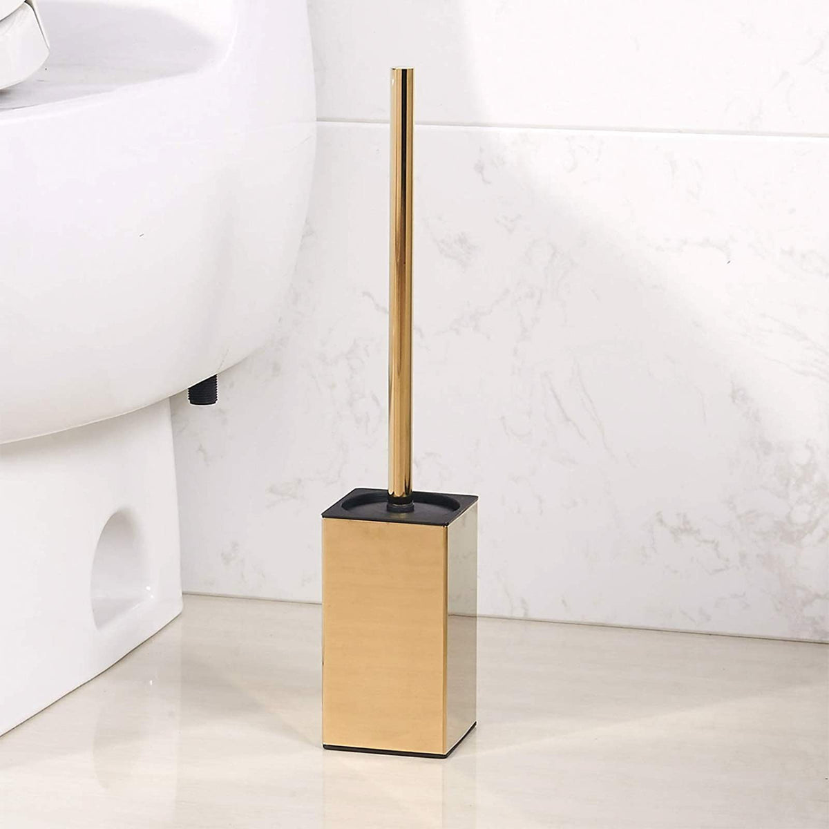 Toilet Brush Holder Stainless Steel 304 Standing Gold Square Toilet Brush Holder for Bathroom Storage and Organization