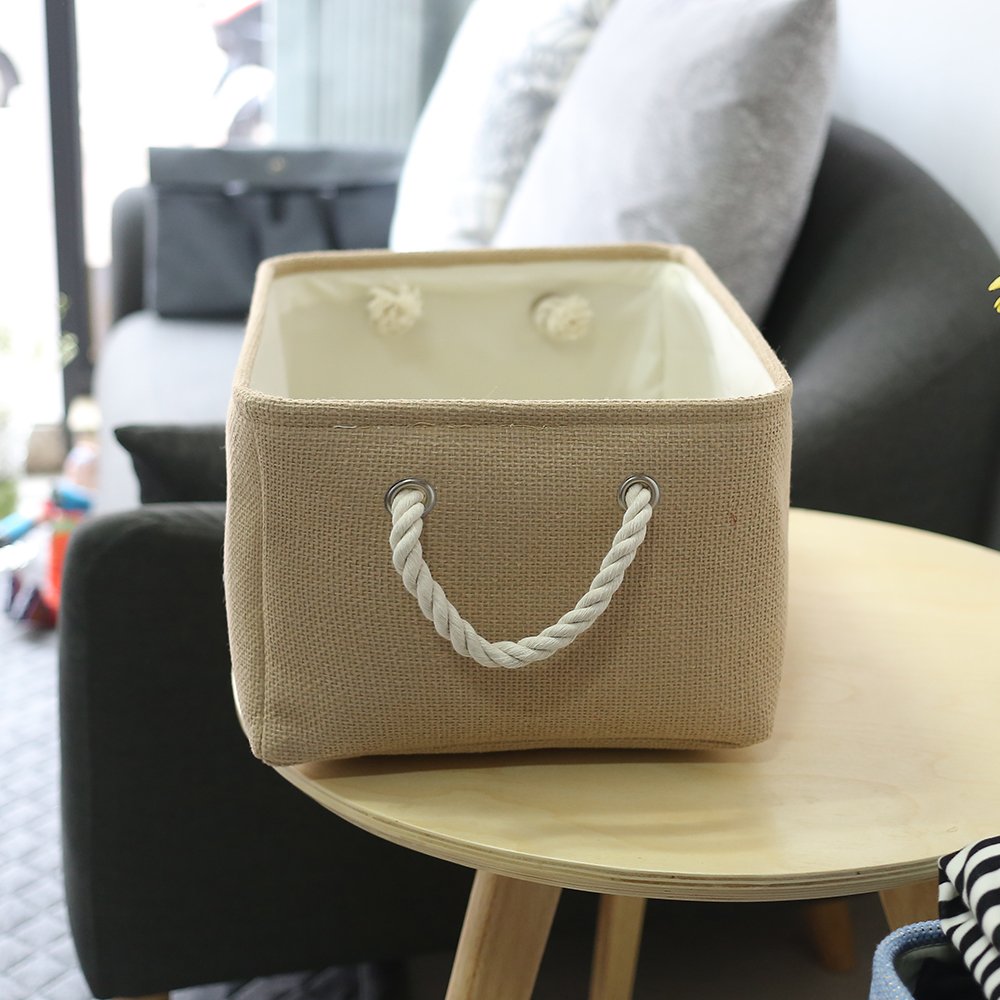 Decorative Basket Rectangular Small Storage Basket Fabric Storage Bin Organizer Basket with Handles for Clothes Storage