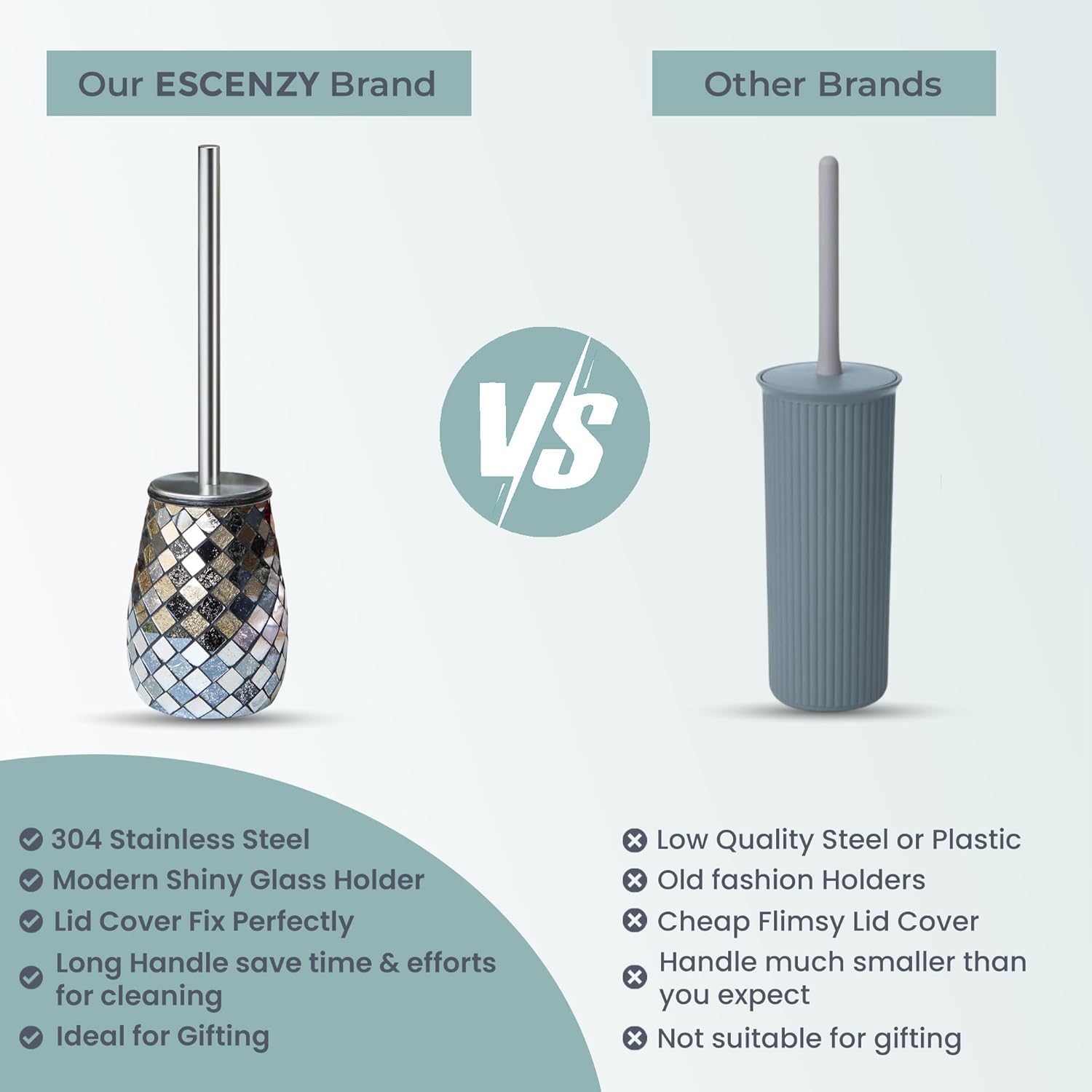 Modern Toilet Brush and Holder Set Mosaic Glass