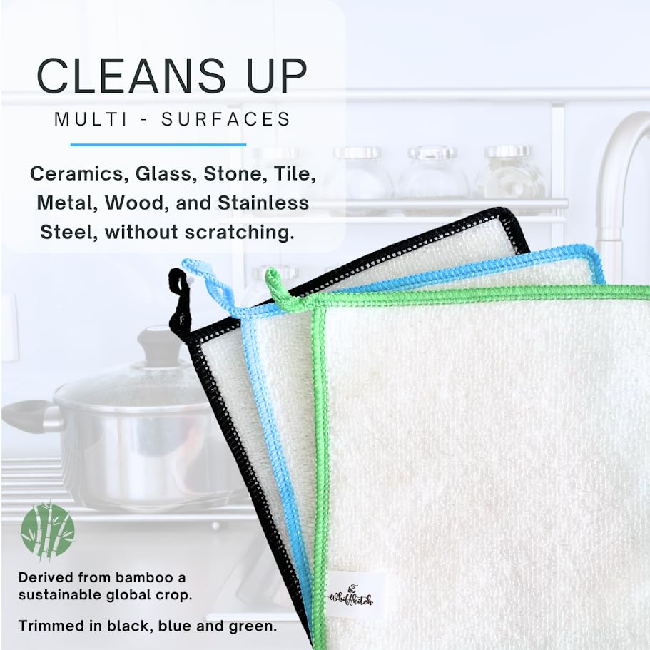 Dishcloths Kitchen Dishrag Cleaning Scrub Reusable 3pk 6x7in