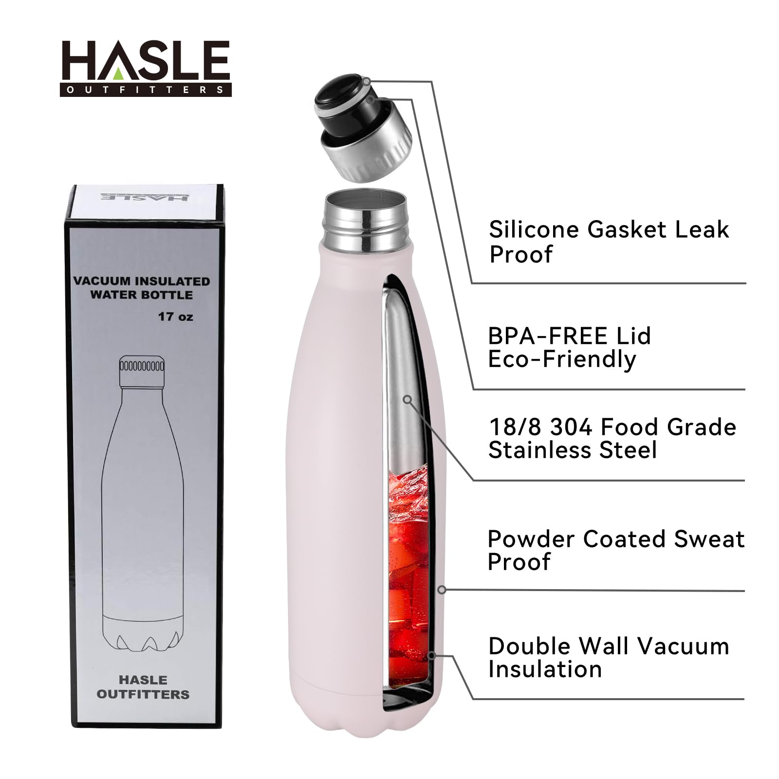 17oz Stainless Steel Water Bottles Bulk (8 Count)