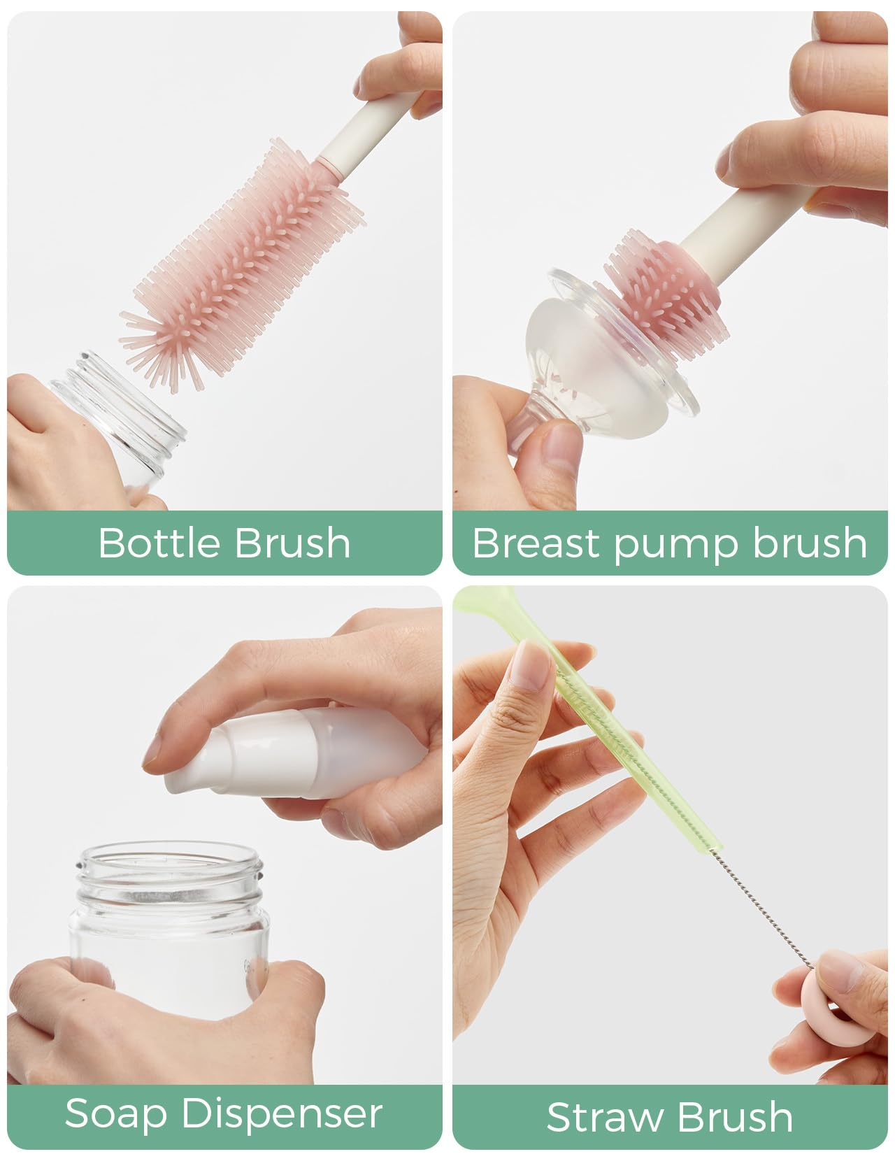 7-in-1 Baby Bottle Brush Set with Drying Rack, Pink - ModHome Supplies