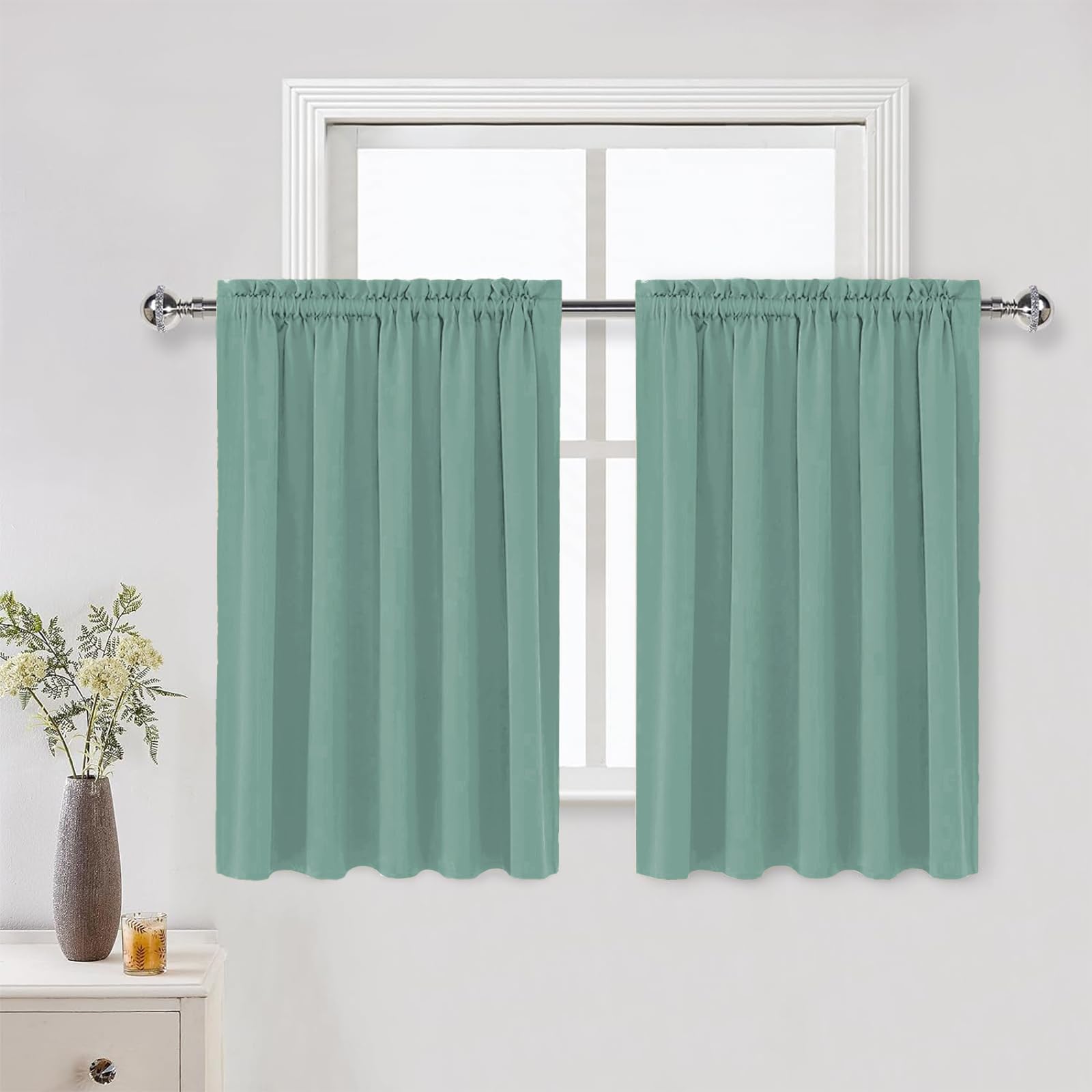 Short Blackout Curtains 60 x 36 Inch for Kitchen RV Bunk Sage Green (2 Count)