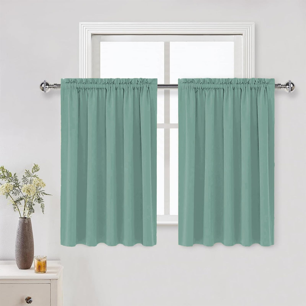 Short Blackout Curtains 60 x 36 Inch for Kitchen RV Bunk Sage Green (2 Count)