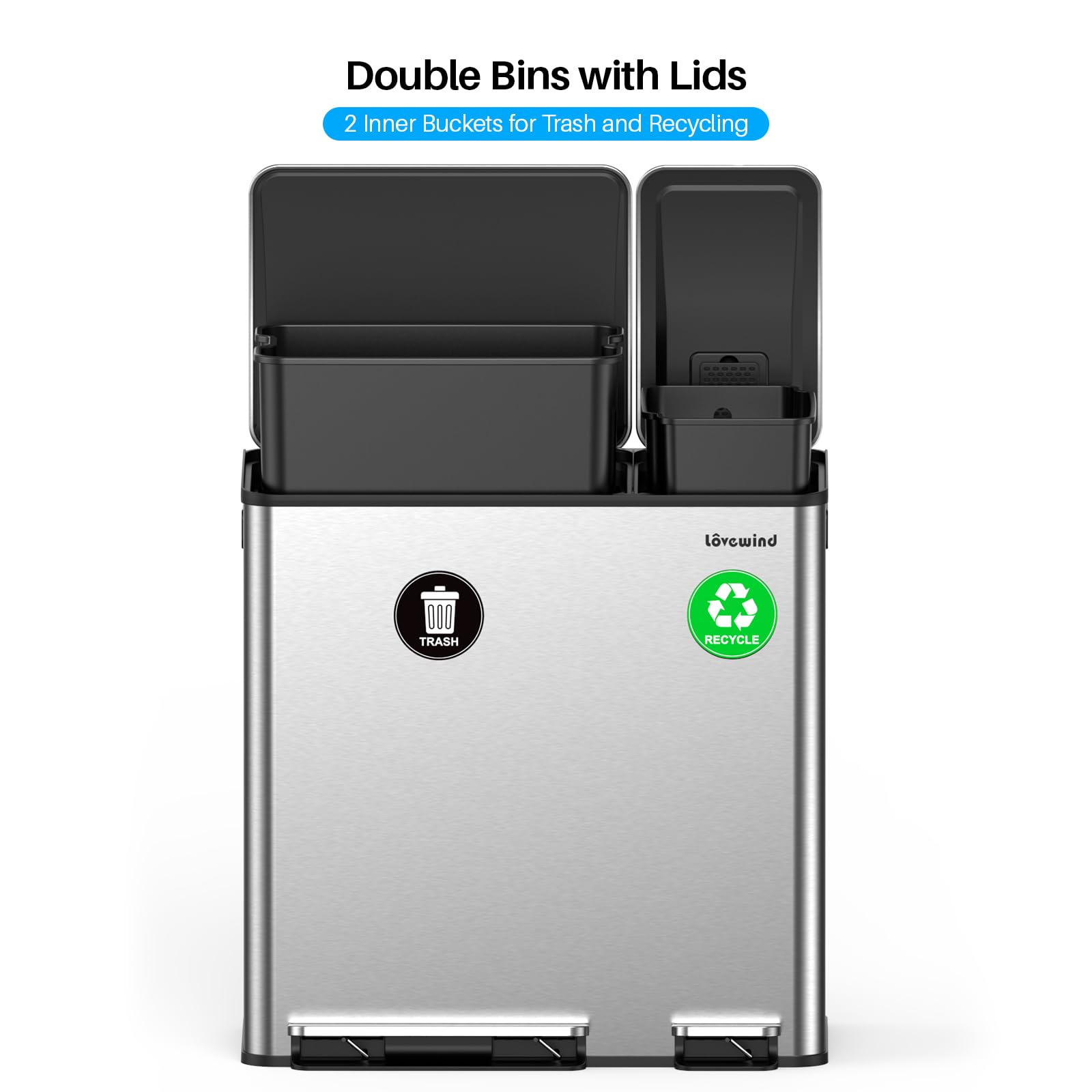 Dual Trash and Recycling Bins for Kitchen