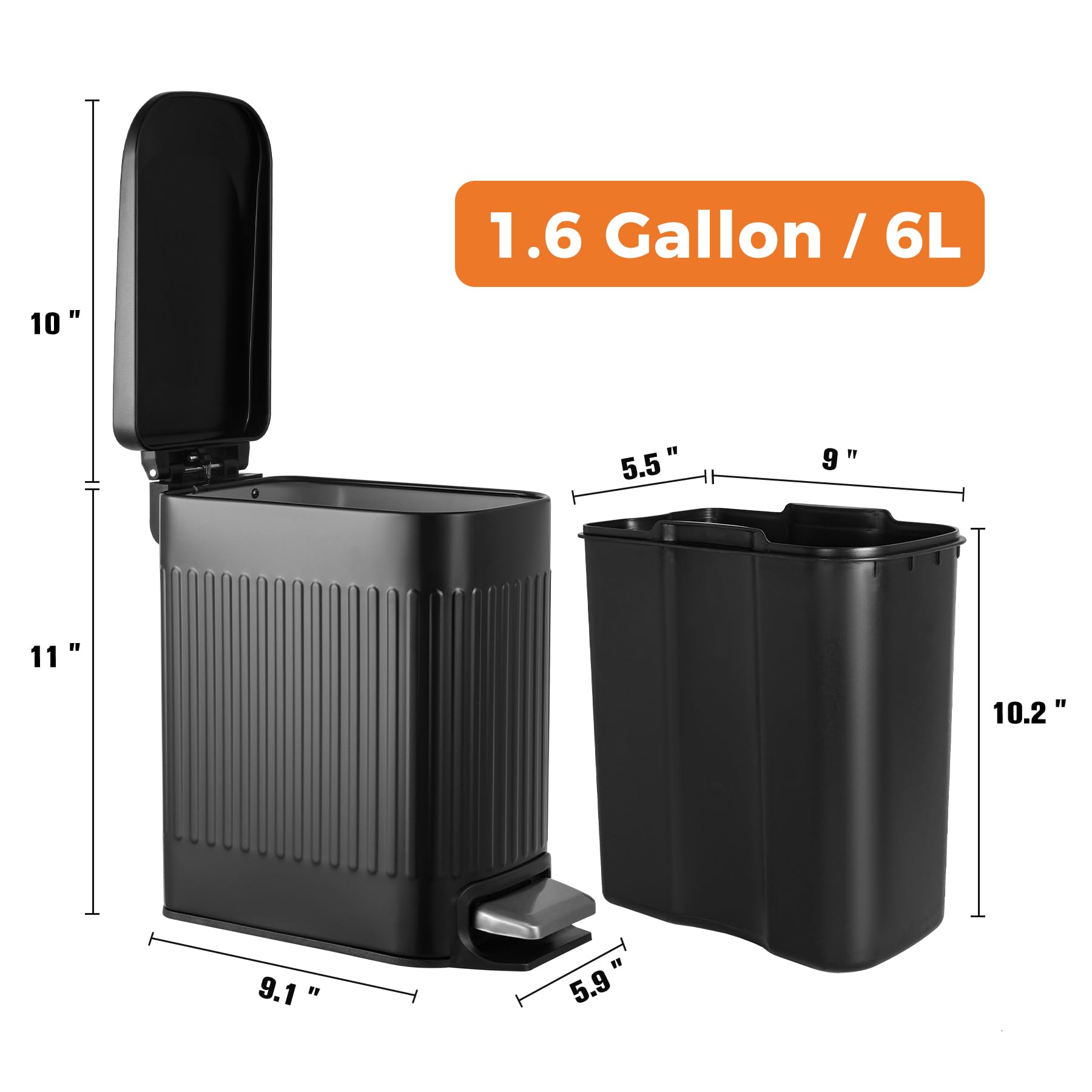Small Black Bathroom Trash Can with Lid Soft Close & Pedal