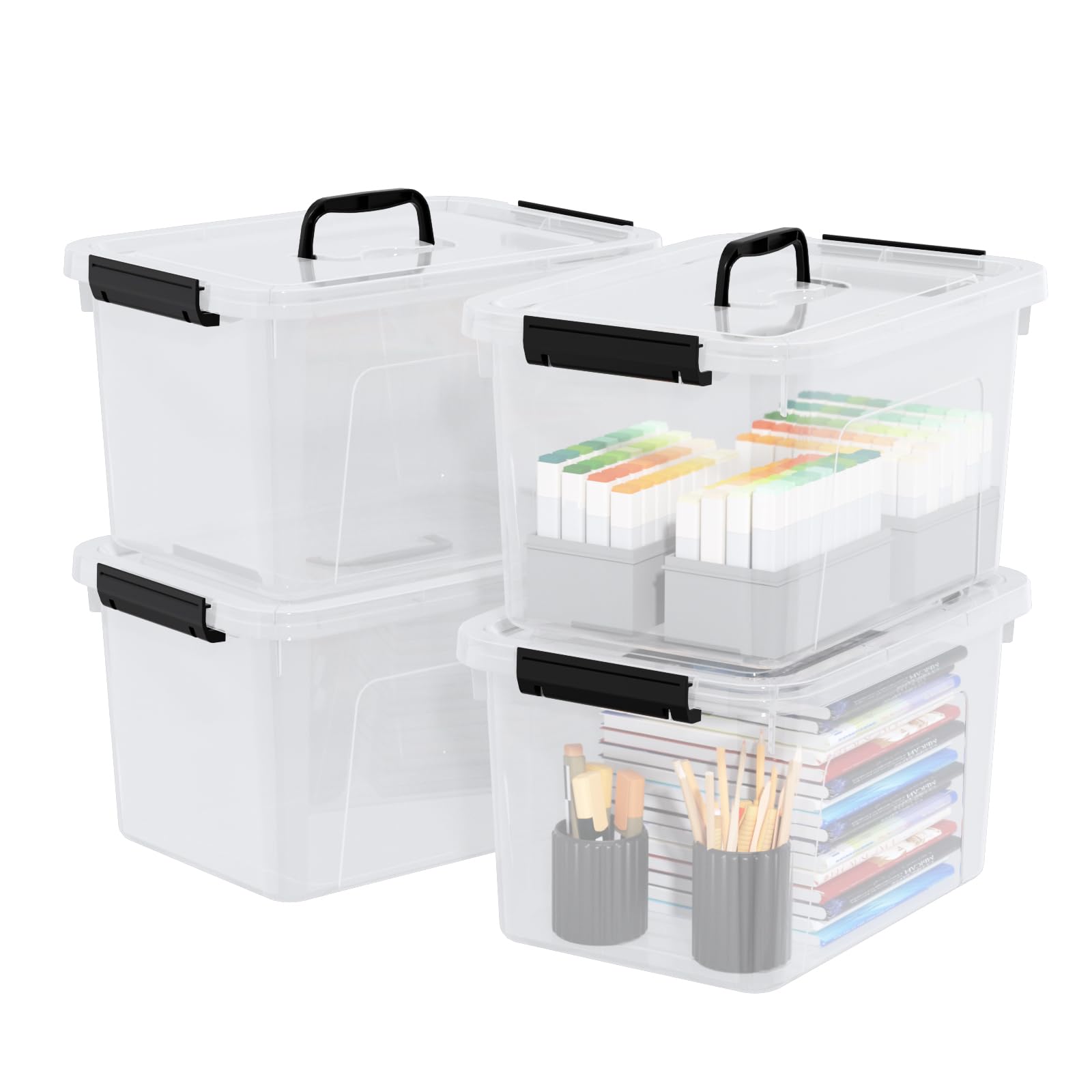 10 Quart Plastic Storage Bins with Lids and Handle (4 Count)