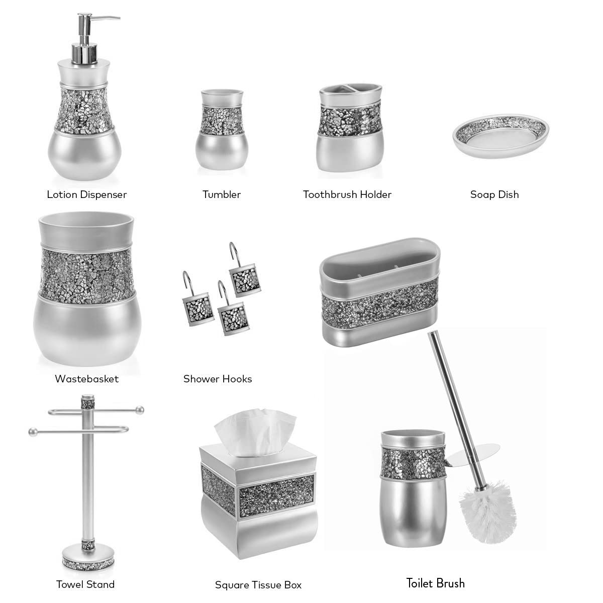 Crackled Glass Toilet Brush with Holder