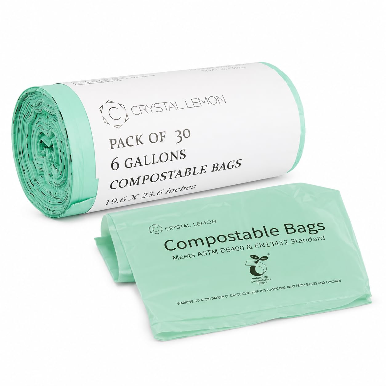 30 Count 6 Gallon Compostable Trash Bags for Kitchen Food Waste and Scraps
