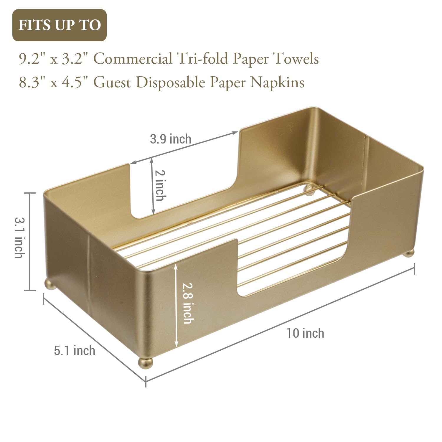 Gold Tone Metal Guest Towel Holder Countertop Dispenser Tray