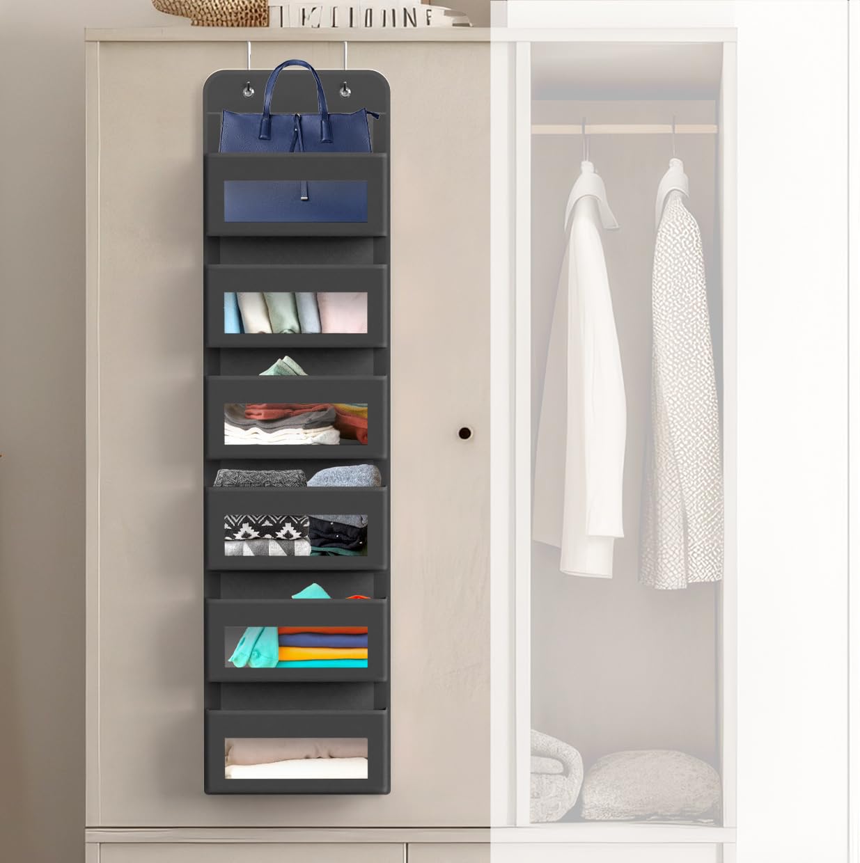6 Clear Pocket Over Door Hanging Organizer