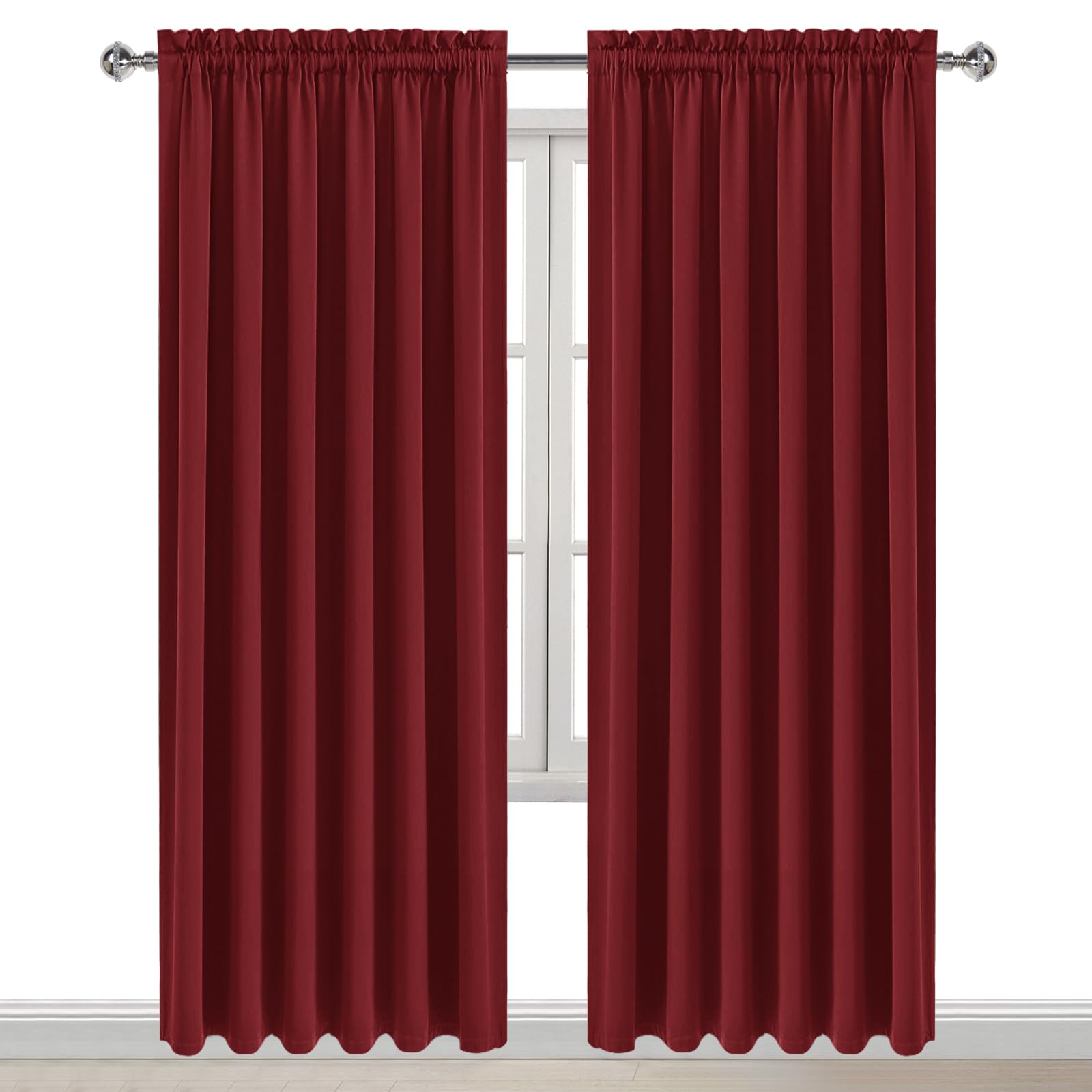Wide Blackout Curtains for Living Room 70 x 84 Inch Long Burgundy (2 Count)