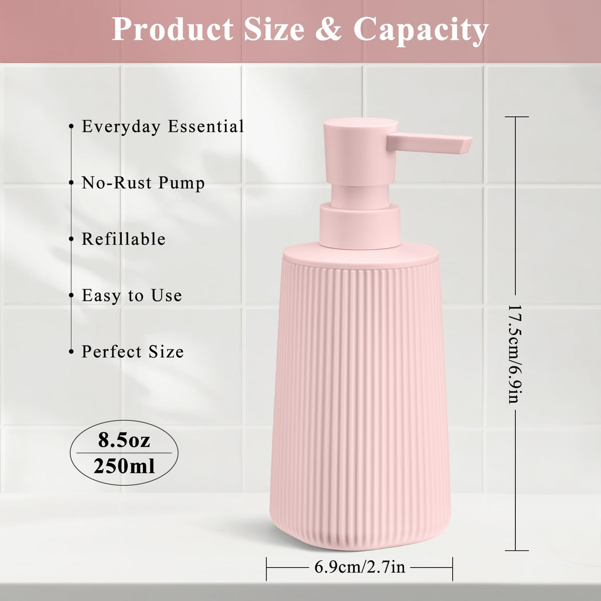 Pink 2 Pack Hand Soap Dispensers Set for Bathroom (2 Count)