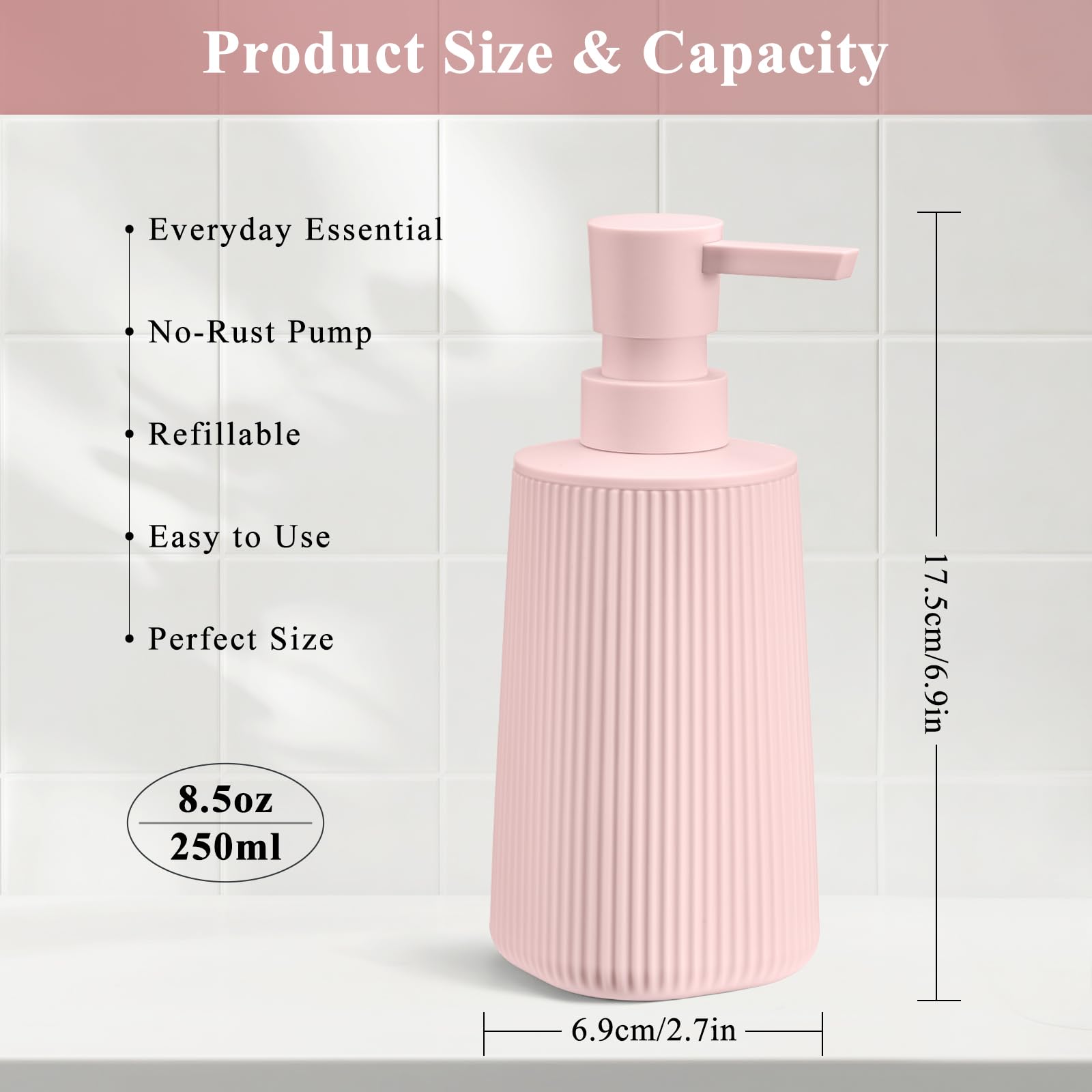 Pink 2 Pack Hand Soap Dispensers Set for Bathroom (2 Count)