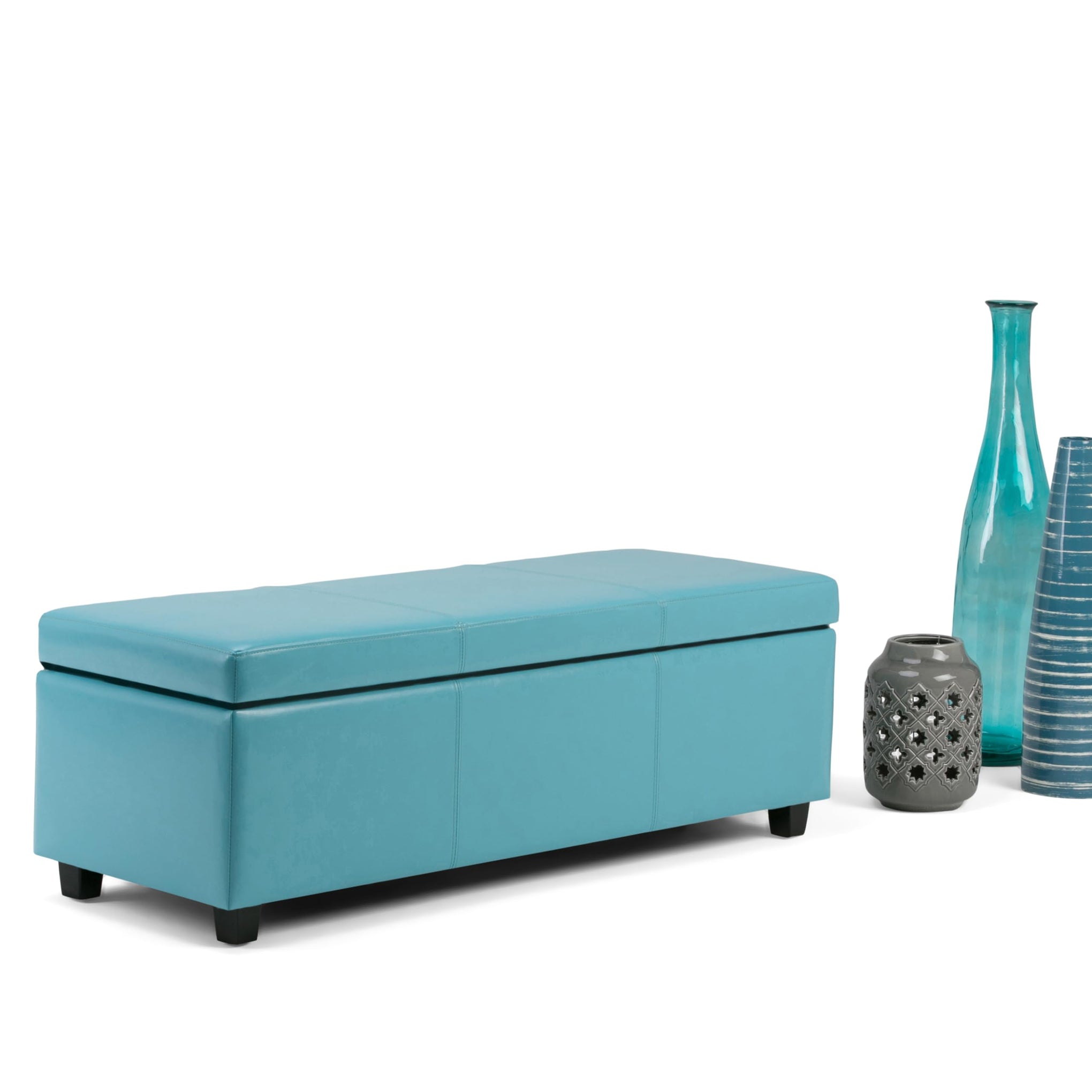 Avalon 48" Wide Vegan Leather Storage Ottoman in Soft Blue