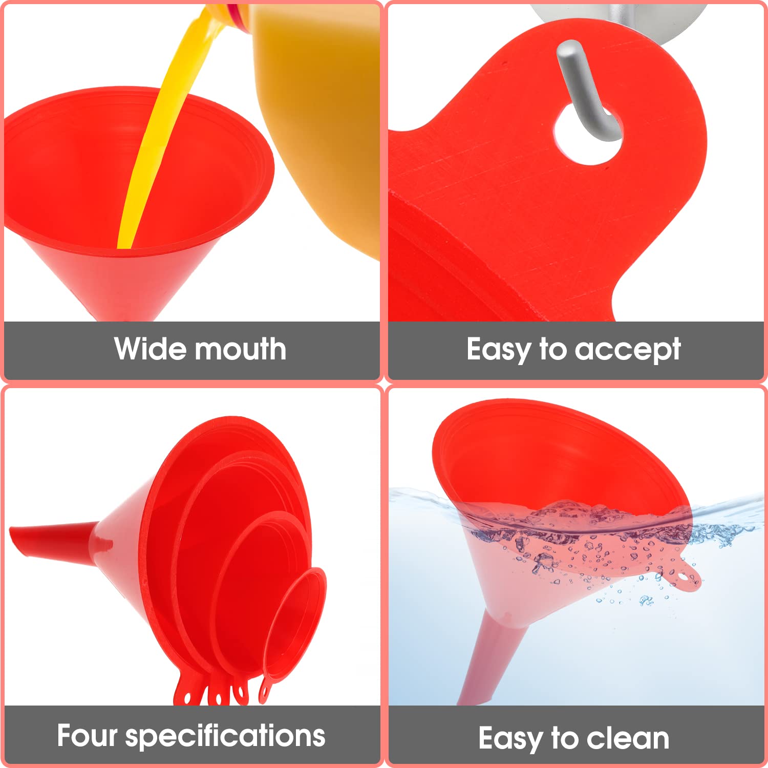 Oil Funnel Plastic Gas Funnels Set Small Funnel Kit for Car Kitchen Use for Filling Bottles Jars Containers and Fluids Mini Small Large (4 Count)
