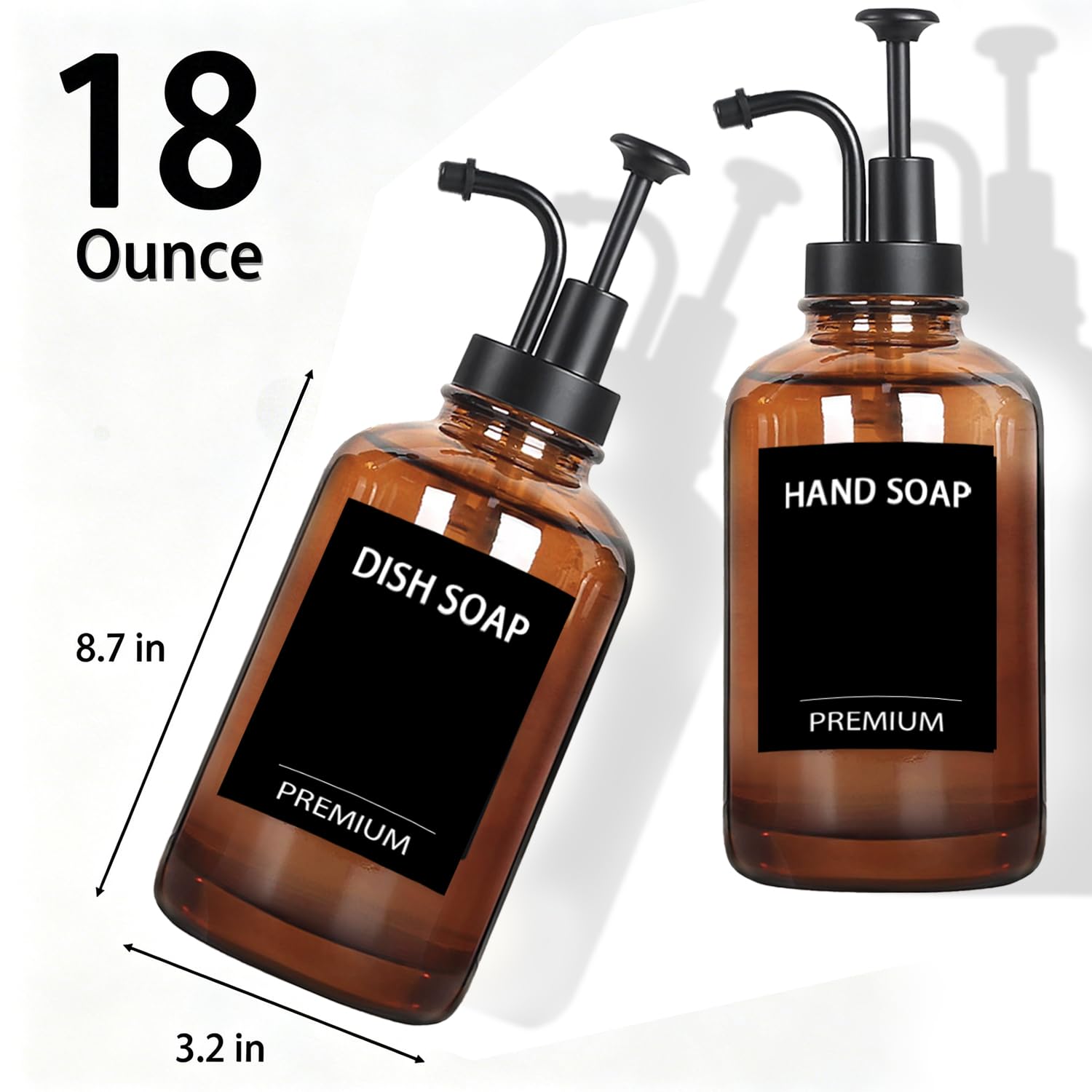 Amber 18 Oz Dish Soap Dispenser for Kitchen (2 Count)