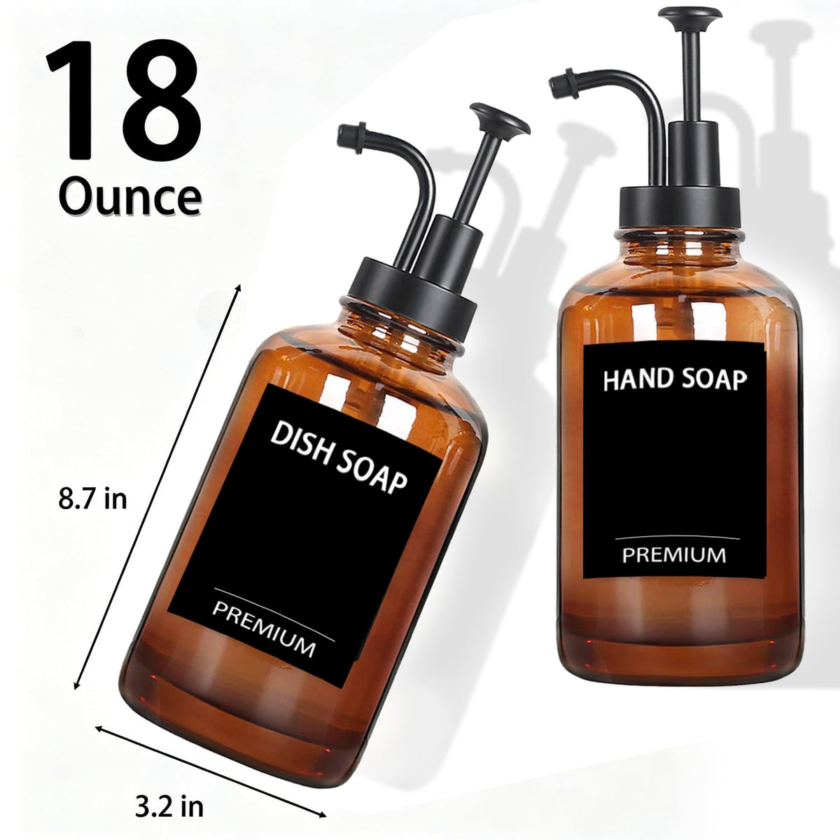Amber 18 Oz Dish Soap Dispenser for Kitchen (2 Count)