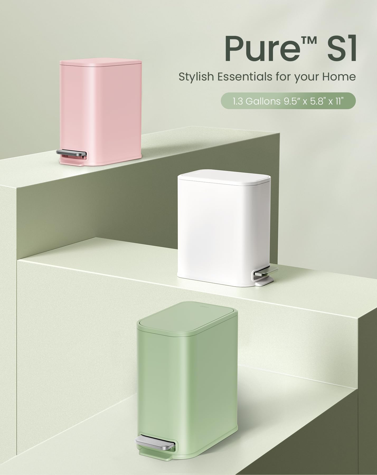 Small Bathroom Trash Can with Lid Soft Close & Pedal