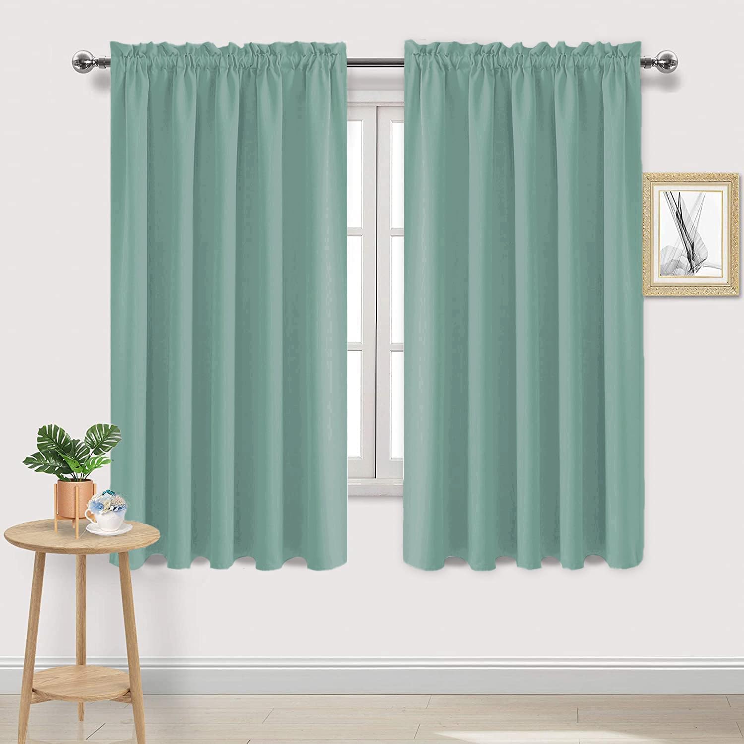 Wide Blackout Curtains for Bedroom 60 x 63 Inch Long Sage Green (2 Count)