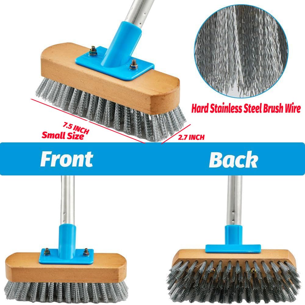 Stainless Steel Deck Scrub Brush with 60" Long Handle for Concrete