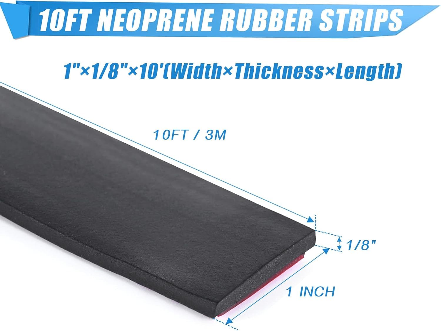 Neoprene Rubber Strips Self Adhesive Sheets (10 Foot)