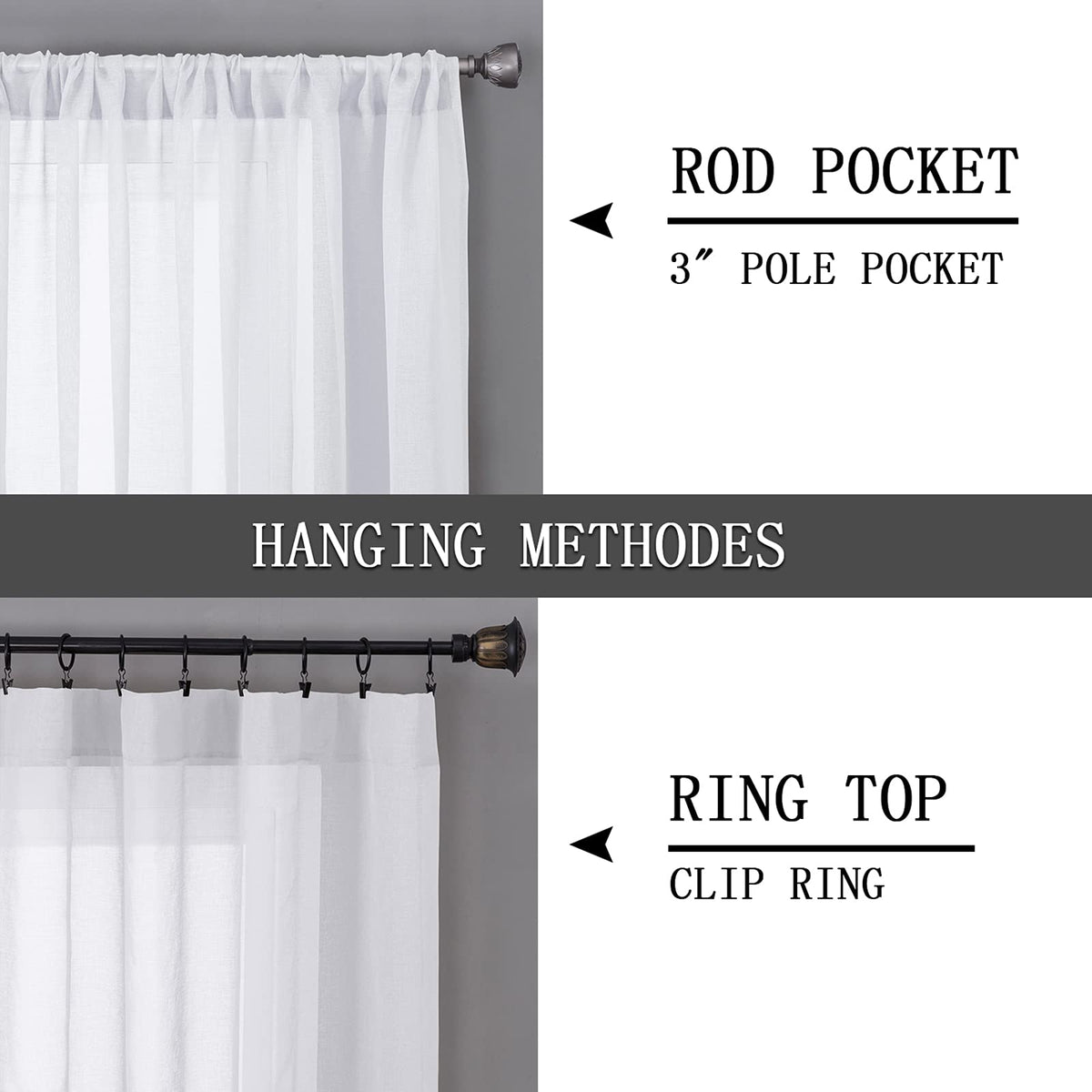 Sheer Curtains Linen Textured Bedroom Curtain Sheers Light Filtering Rod Pocket Voile Curtains for Living Room
