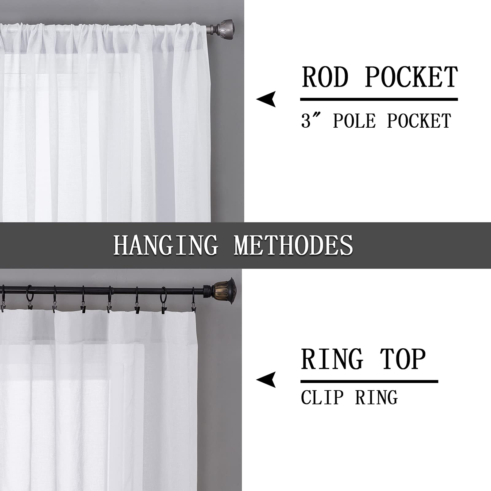 Short Sheer Curtains Linen Textured Bedroom Curtain Sheers Light Filtering Rod Pocket Voile Curtains for Living Room