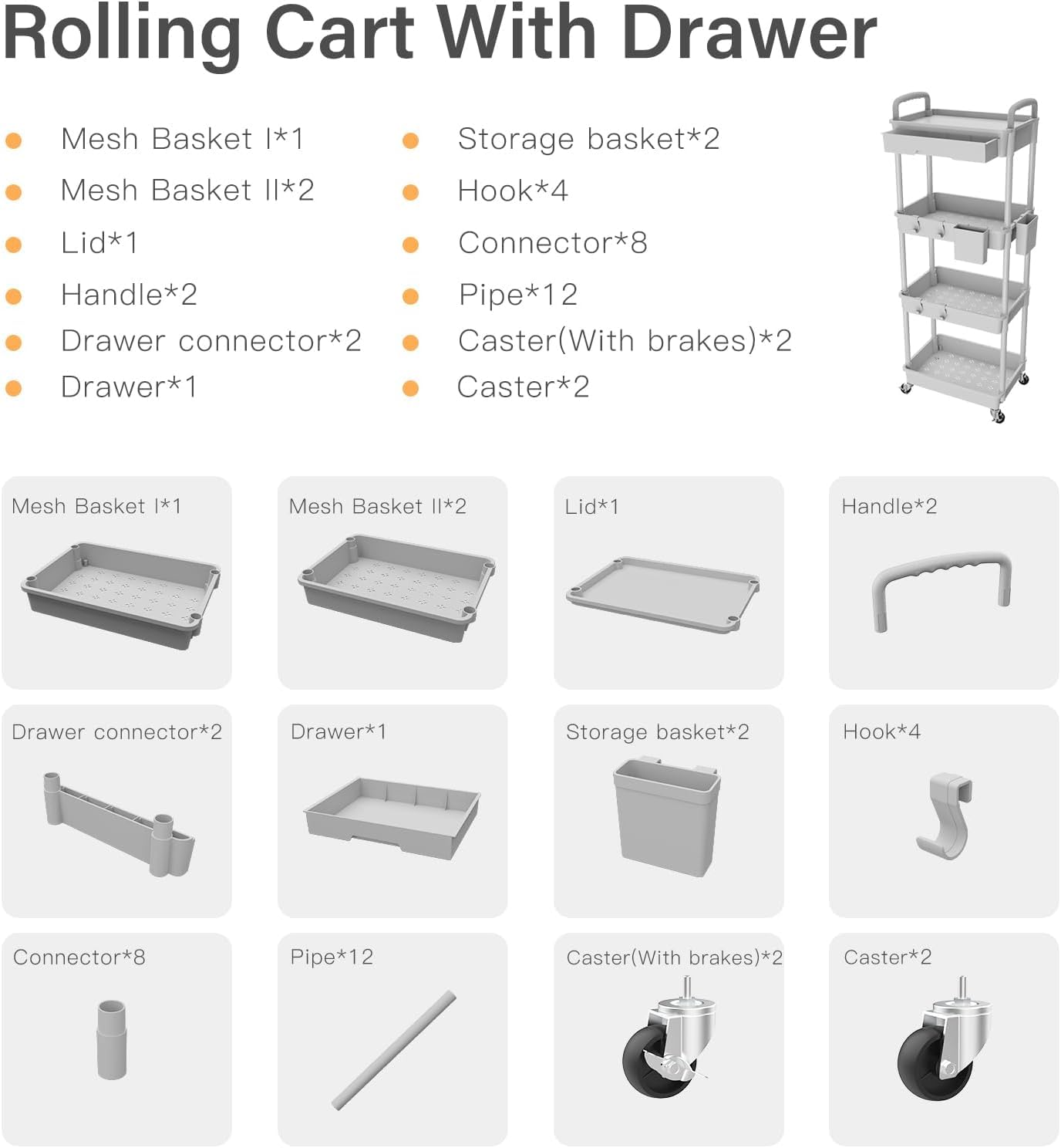 4 Tier Rolling Cart Organizer
