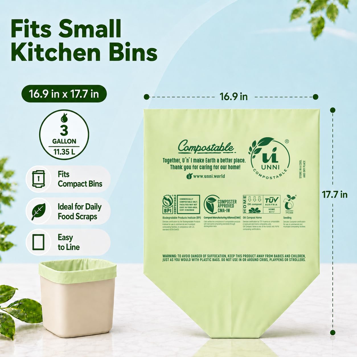 3 Gallon Compost Bags for Countertop Bin (100 Count)