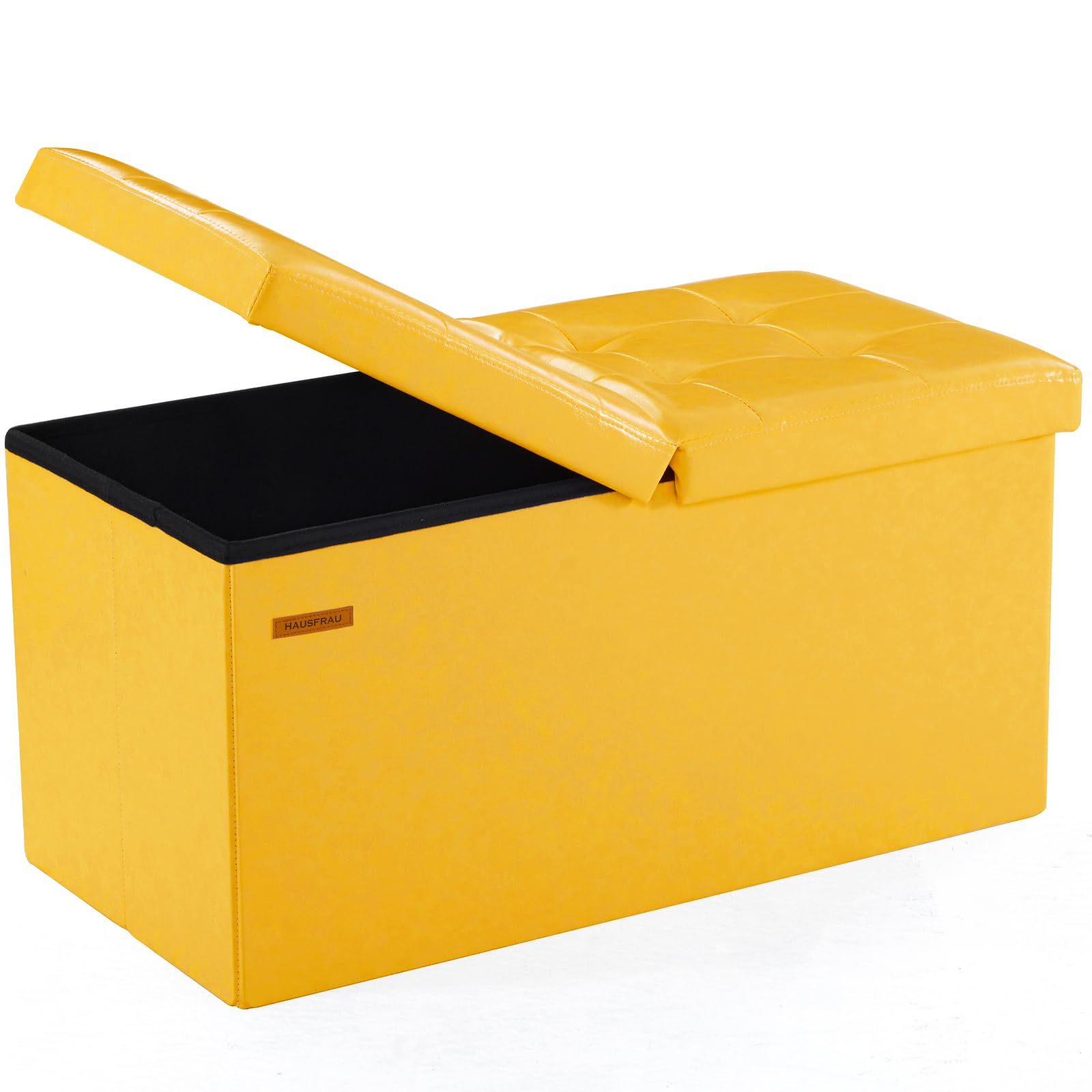Ottoman with Storage Bench Folding Foot Rest Stool Yellow