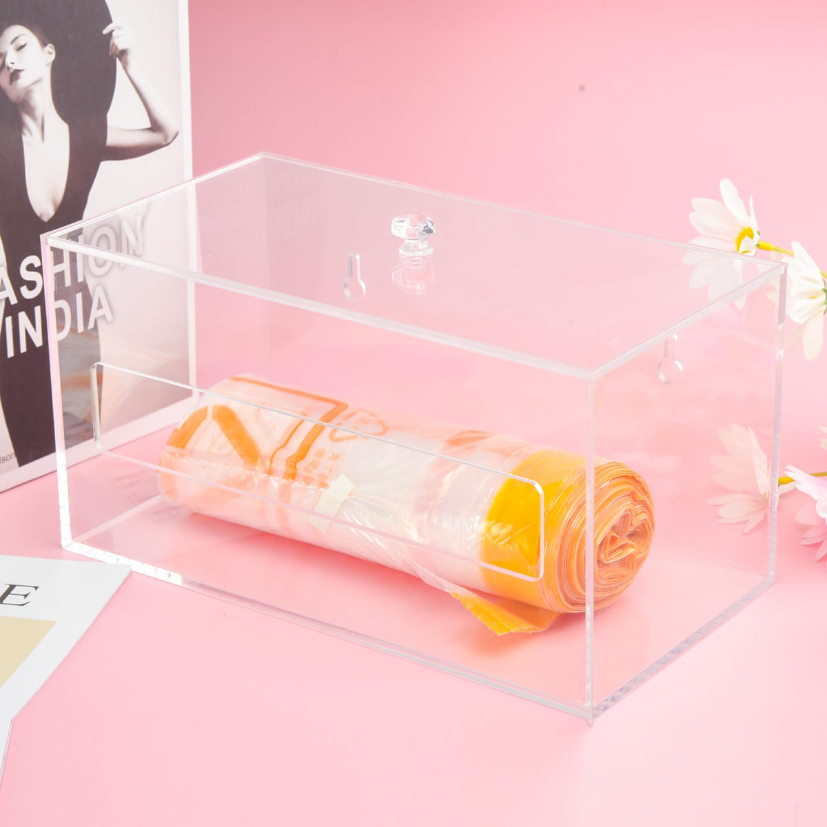 Trash Garbage Bag Roll Holder Dispenser Wall Mount Acrylic Storge Organizer