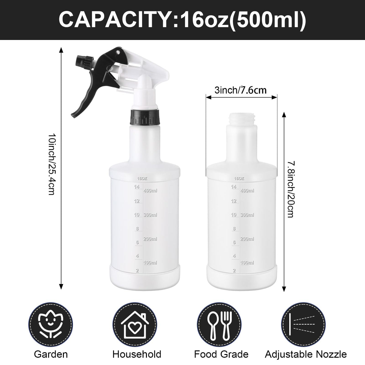 12 Pcs 16 Oz Plastic Spray Bottles (12 Count)